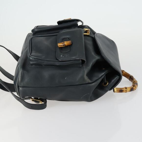 GUCCI Bamboo Backpack Leather Black Gold 003 2058 0016 Auth 156418 main image 5